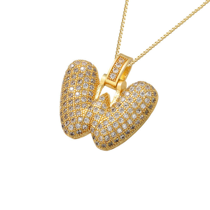 Gold Icy Bubble Letter Initial Necklace