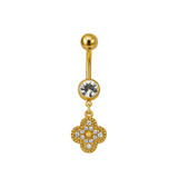 Gold Diamante Clover Belly Bar