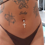 Gold Diamanté Cross Belly Bar