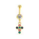 Multicolour Cross Gemstone Belly Bar