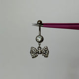 Silver Diamante Bow Belly Bar