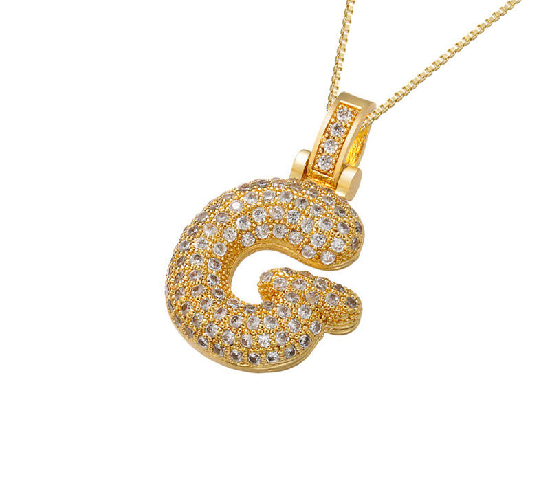 Gold Icy Bubble Letter Initial Necklace