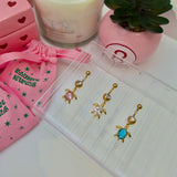 Pink Turtle Dangling Belly Bar