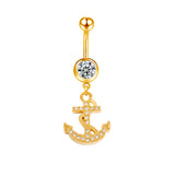 Gold Anchor CZ Belly Bar
