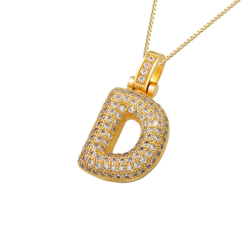 Gold Icy Bubble Letter Initial Necklace