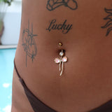 Pink Gold Dangling Bow Belly Bar