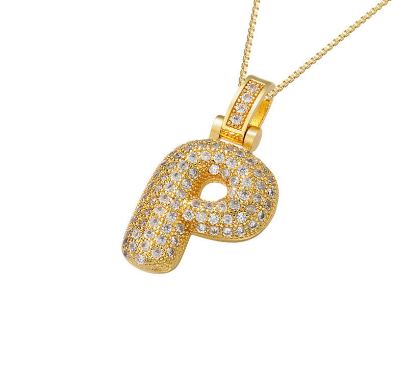 Gold Icy Bubble Letter Initial Necklace