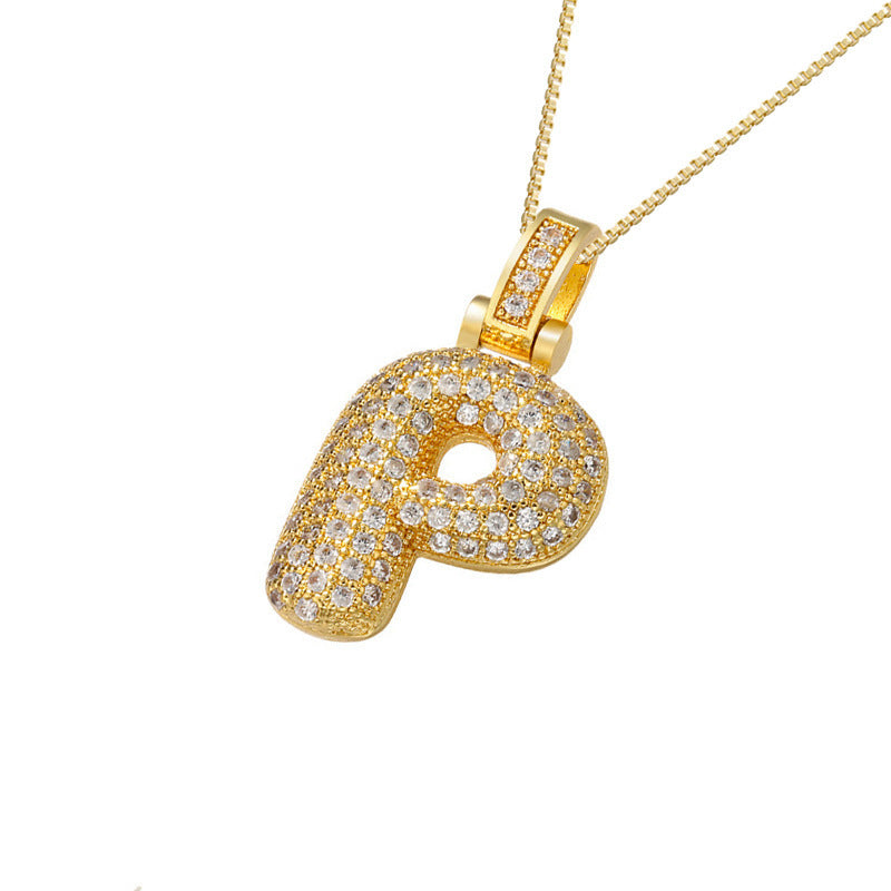 Gold Icy Bubble Letter Initial Necklace