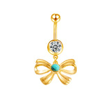 Gold Blue Dangling Bow Belly Bar