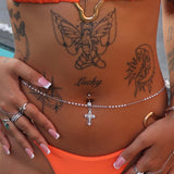 Silver Detailed Cross Belly Bar