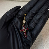 Red Diamante Cross Belly Bar