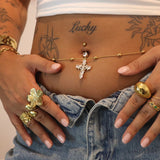Gold 3D Cross Belly Bar