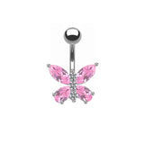 Silver Pink Butterfly Belly Bar