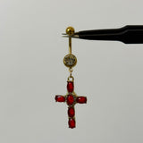 Red Diamante Cross Belly Bar