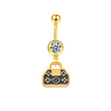 Black LV Bag Belly Bar - ILLUSIVE JEWELS
