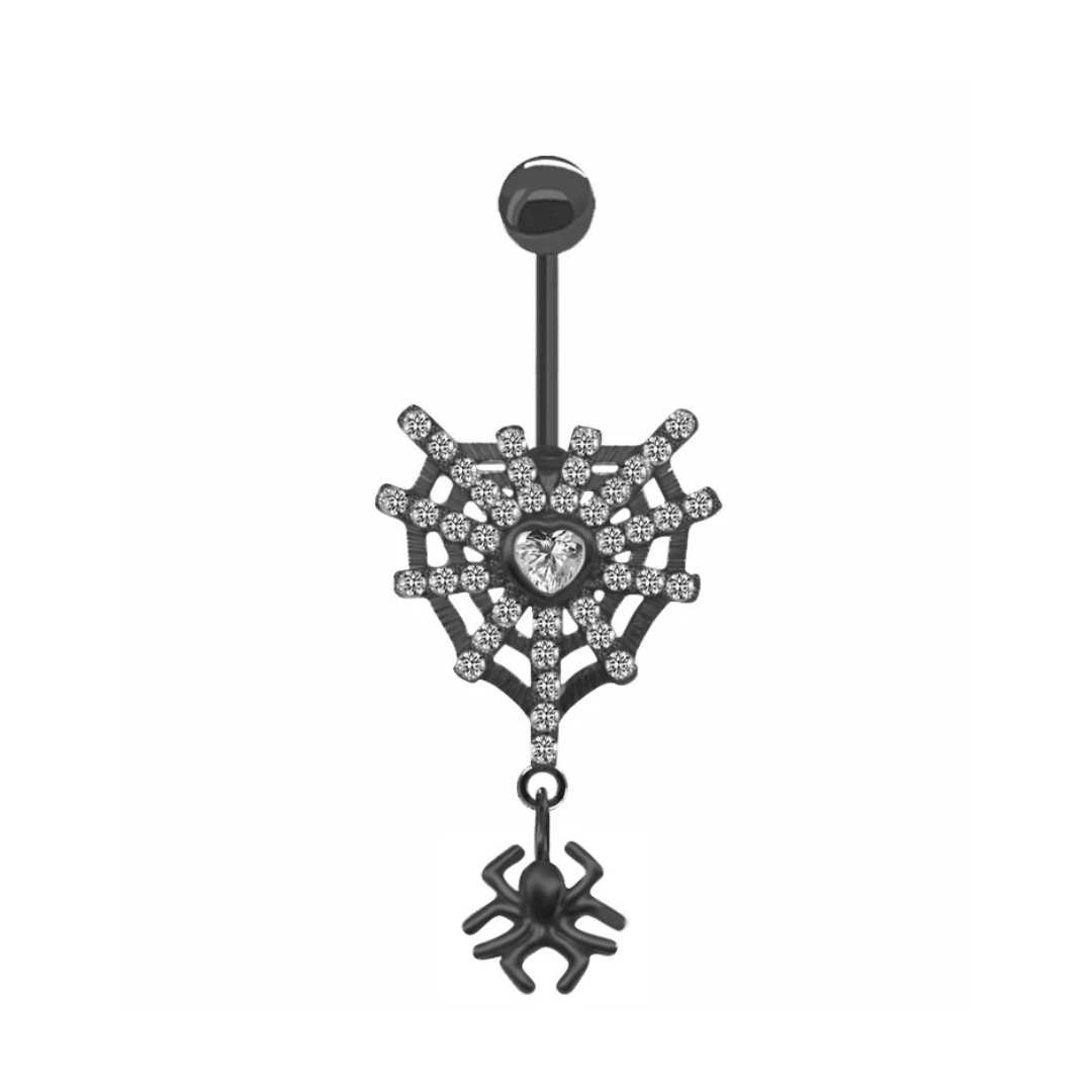 Black Spider Web Belly Bar - ILLUSIVE JEWELS