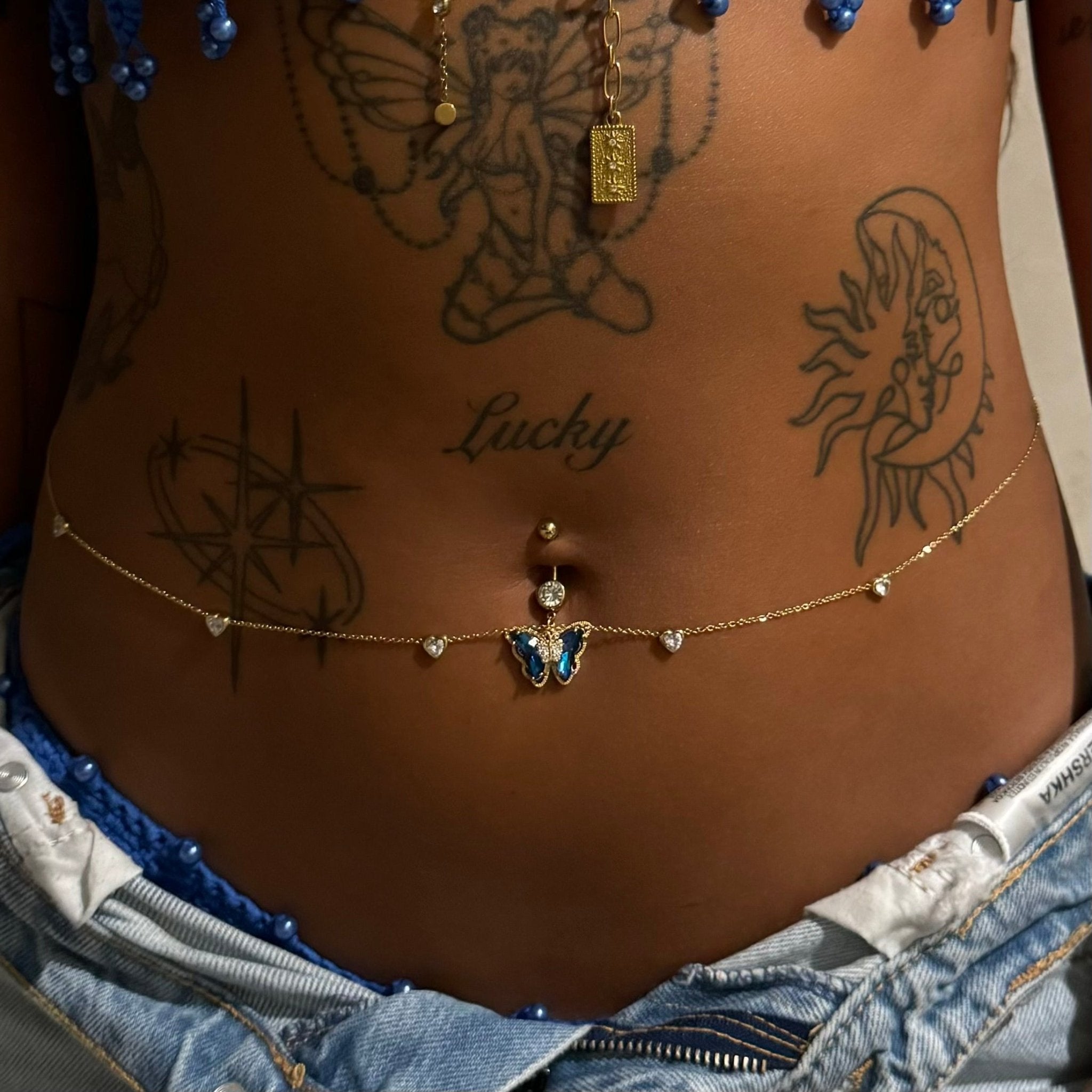 Blue 3D Butterfly Belly Bar - ILLUSIVE JEWELS