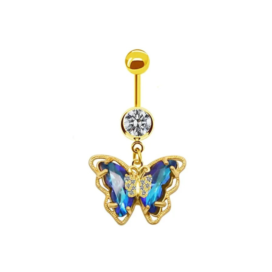 Blue 3D Butterfly Belly Bar - ILLUSIVE JEWELS