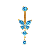 Blue Butterfly Gold Titanium Dangling Belly Bar - ILLUSIVE JEWELS