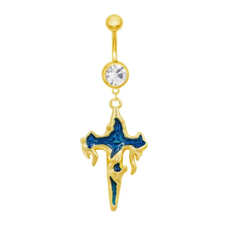Blue Devil Cross Belly Bar - ILLUSIVE JEWELS