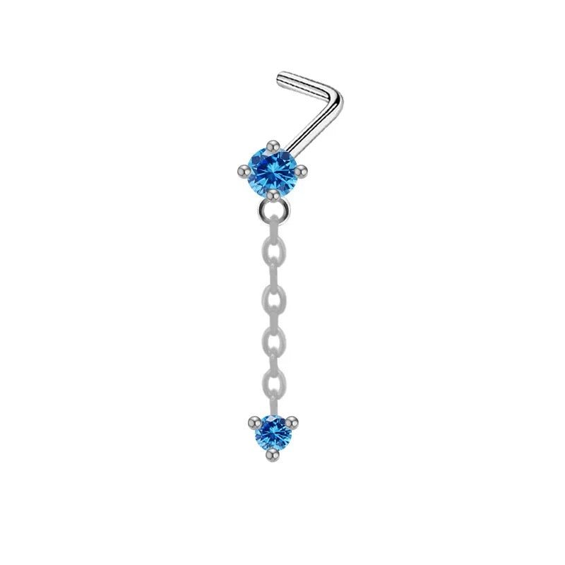 Blue Gemstone Dangling Nose Stud - Silver - ILLUSIVE JEWELS