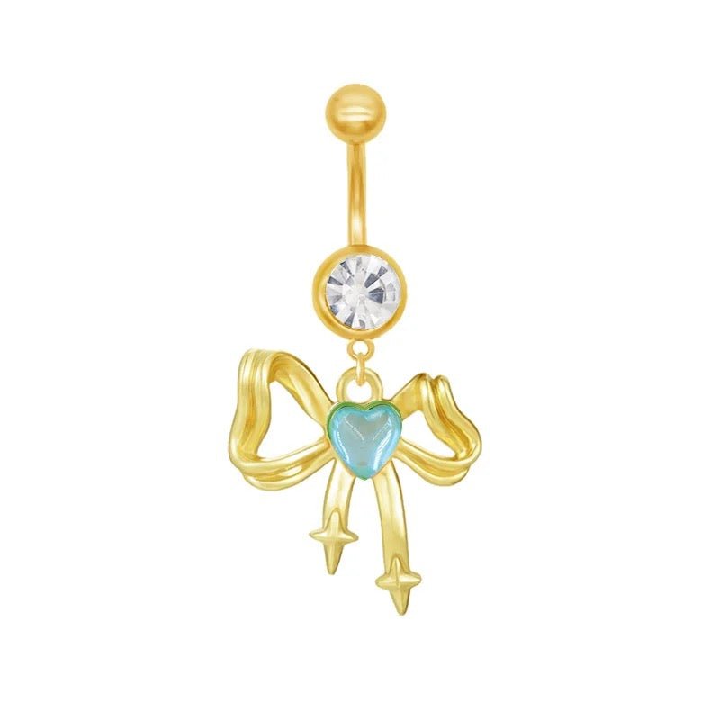 Blue Gold Bow Belly Bar - ILLUSIVE JEWELS