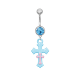 Blue Pink Cross Belly Bar - ILLUSIVE JEWELS