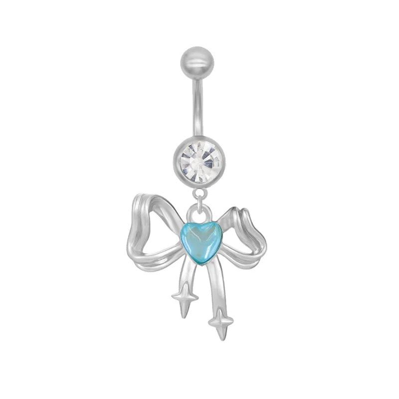 Blue Silver Bow Belly Bar - ILLUSIVE JEWELS