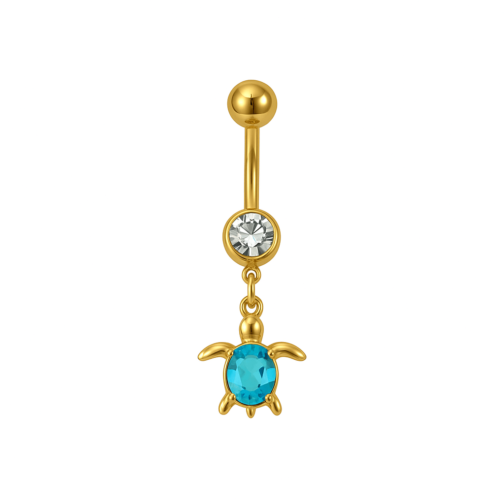 Blue Turtle Dangling Belly Bar - ILLUSIVE JEWELS