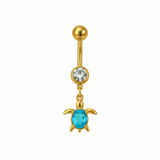 Blue Turtle Dangling Belly Bar - ILLUSIVE JEWELS