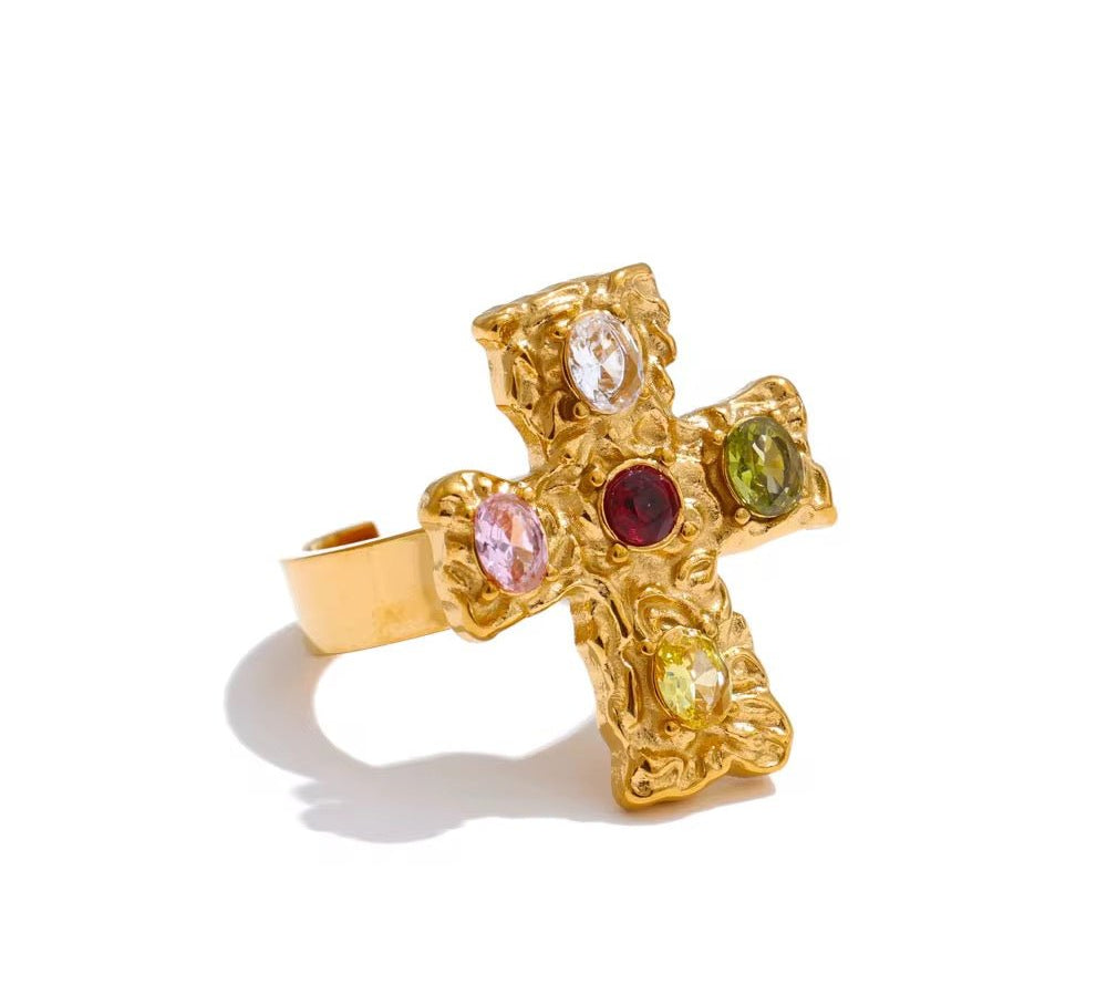 Colourful Cross Ring - ILLUSIVE JEWELS