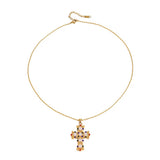 Colourful Pearl Cross Gold Necklace - ILLUSIVE JEWELS