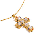 Colourful Pearl Cross Gold Necklace - ILLUSIVE JEWELS