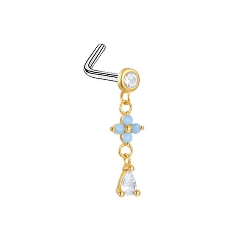 Dainty Flower Dangling Nose Stud - Gold - ILLUSIVE JEWELS
