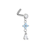 Dainty Flower Dangling Nose Stud - Silver - ILLUSIVE JEWELS