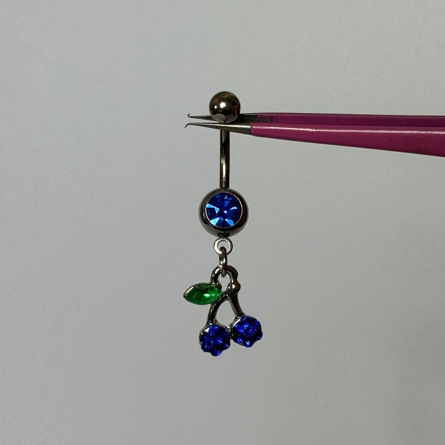 Dangling Blue Cherry Belly Bar - ILLUSIVE JEWELS