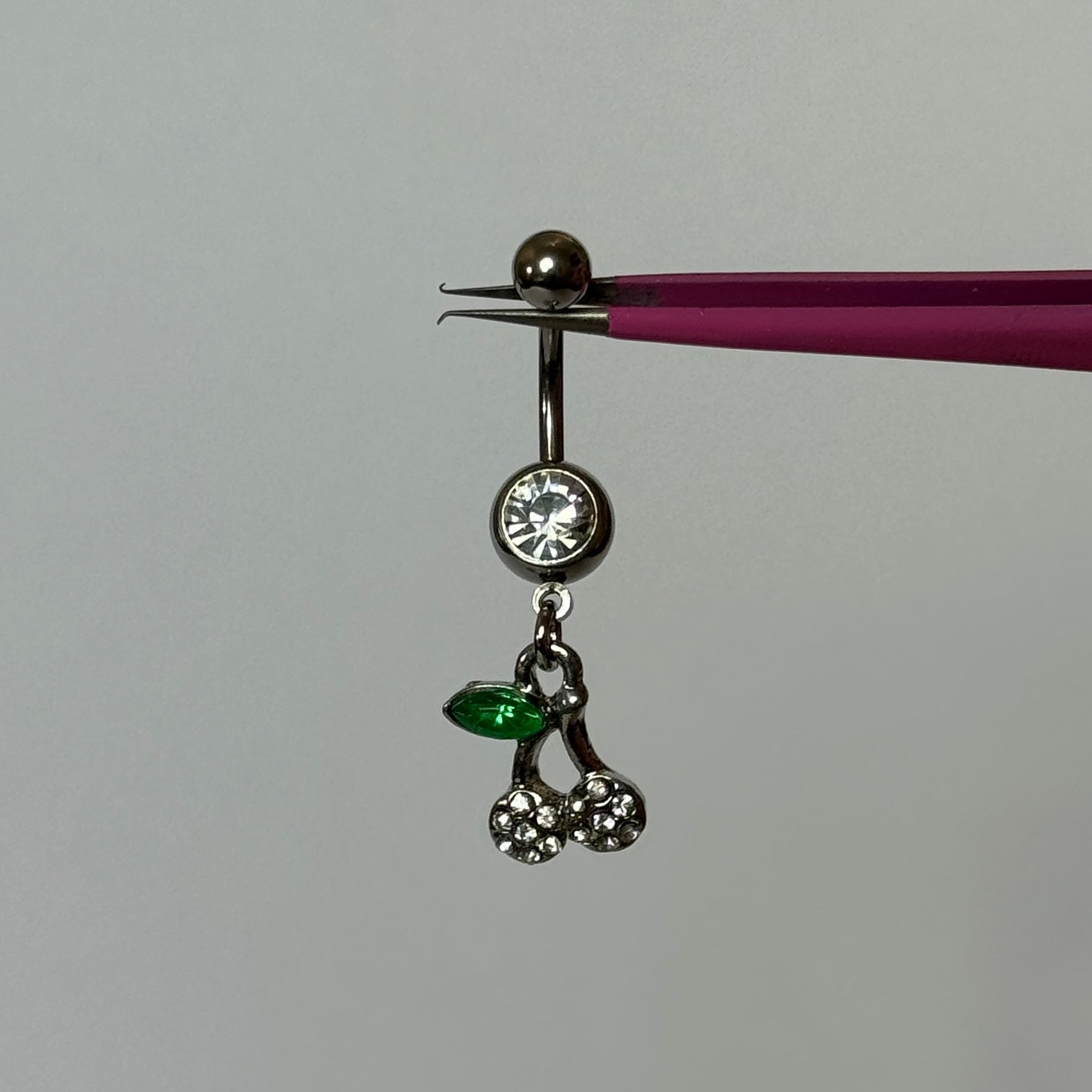 Dangling Silver Cherry Belly Bar - ILLUSIVE JEWELS