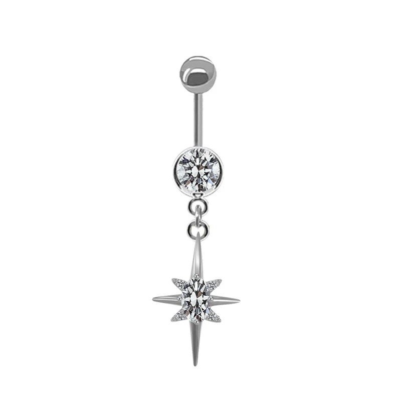Diamanté Shooting Star Belly Bar - Silver - ILLUSIVE JEWELS