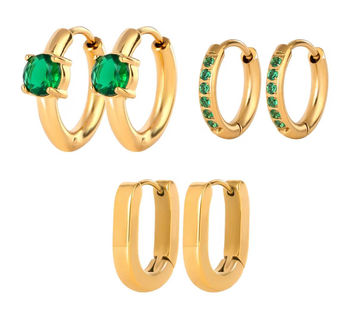 Emerald Huggie Earring Stack - ILLUSIVE JEWELS