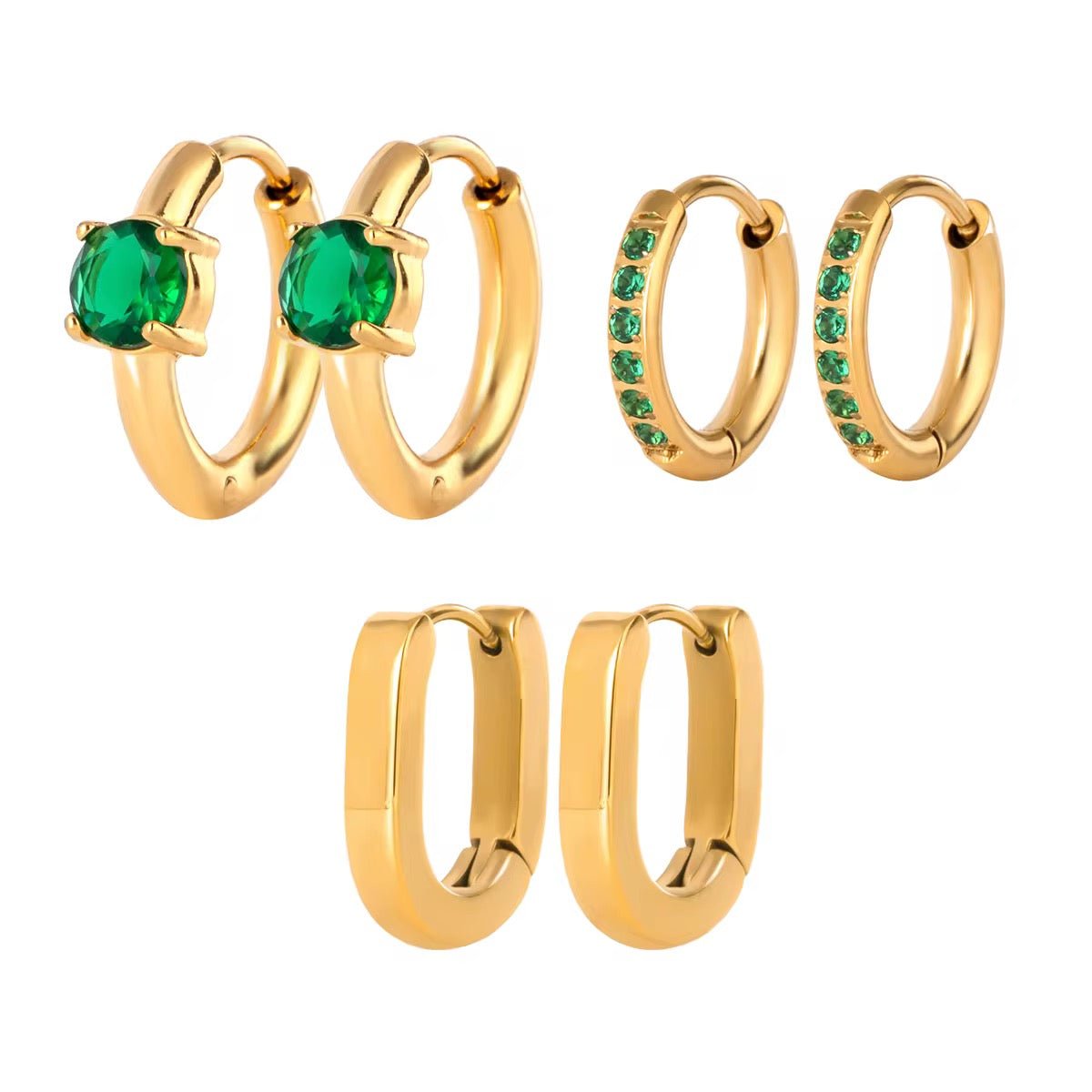 Emerald Huggie Earring Stack - ILLUSIVE JEWELS