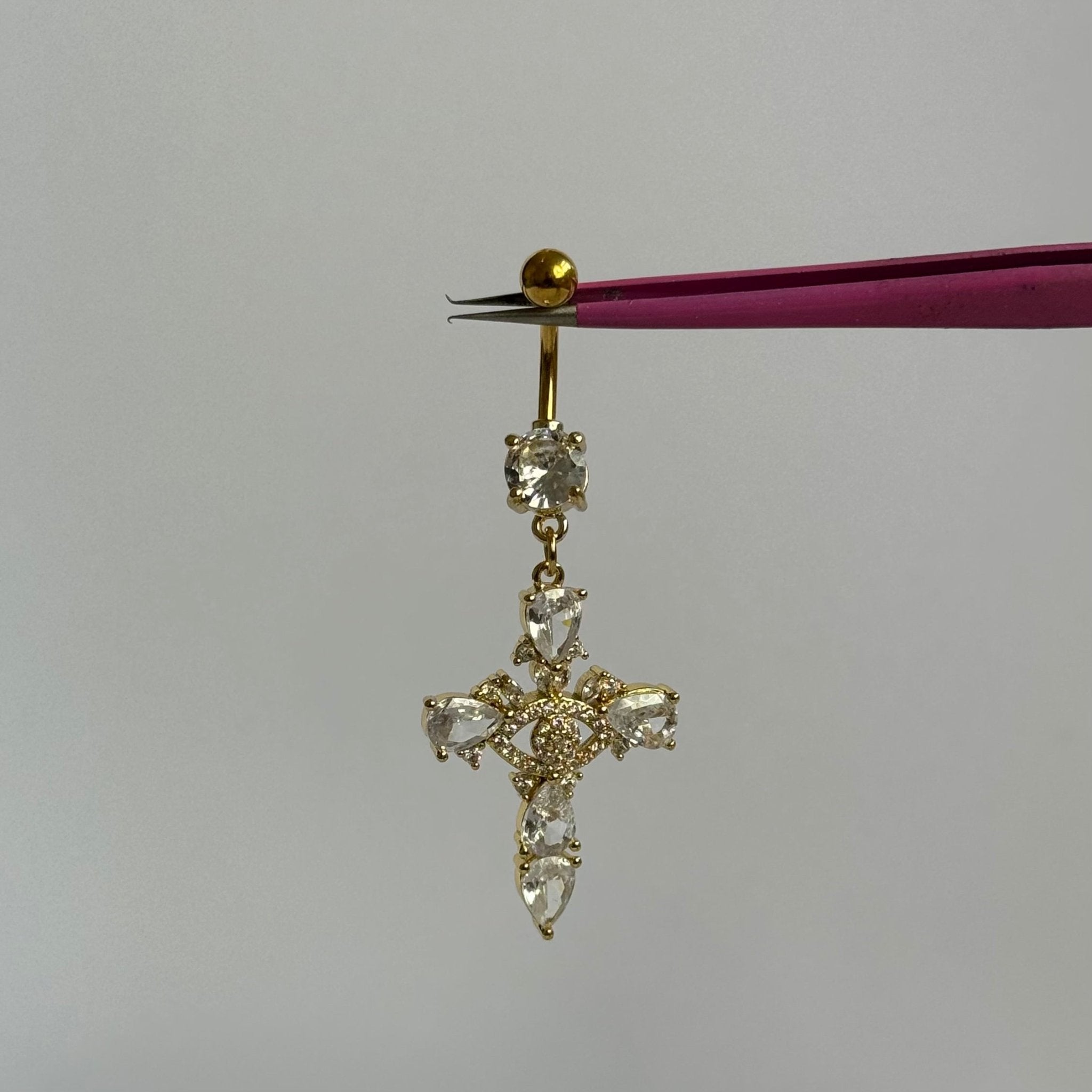 Gold 3D Cross Belly Bar - ILLUSIVE JEWELS