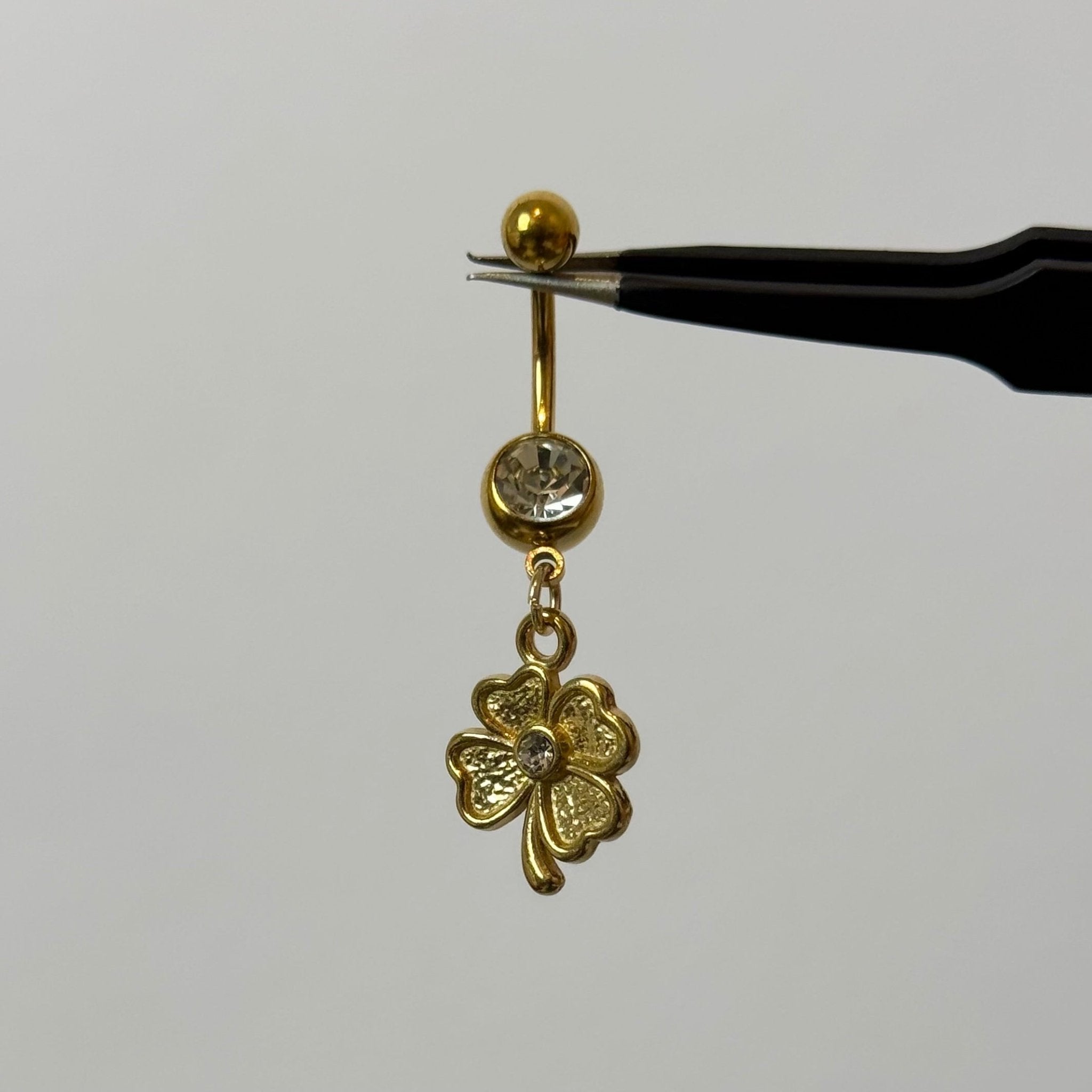 Gold 4 Leaf Clover Belly Bar - ILLUSIVE JEWELS