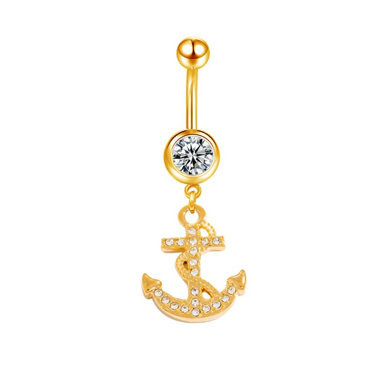 Gold Anchor CZ Belly Bar - ILLUSIVE JEWELS