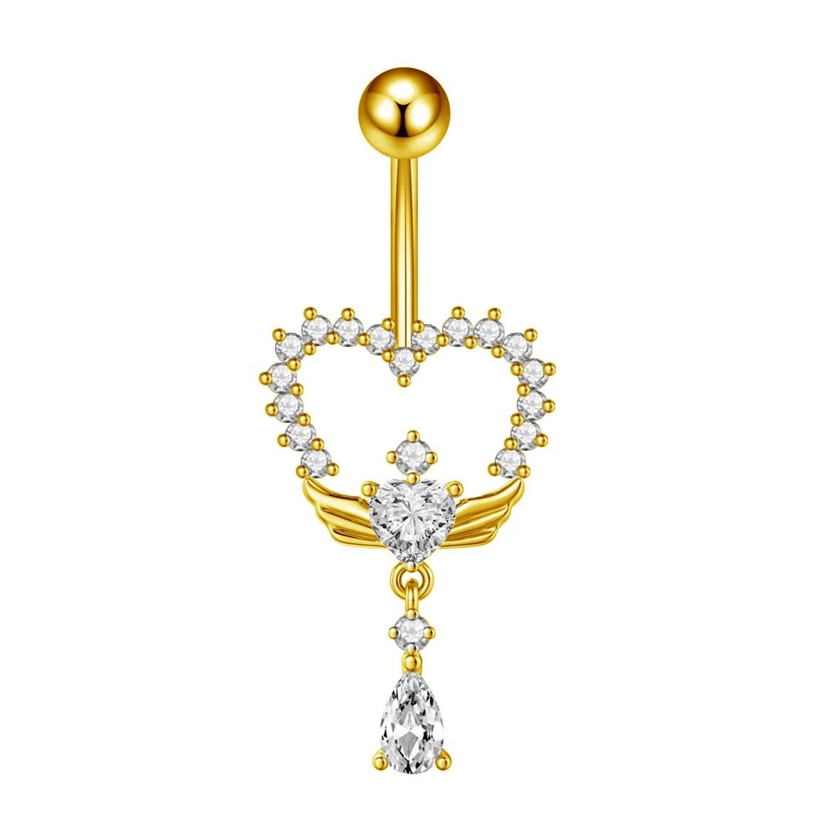Gold Big Heart Belly Bar - ILLUSIVE JEWELS