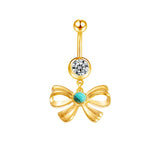 Gold Blue Dangling Bow Belly Bar - ILLUSIVE JEWELS
