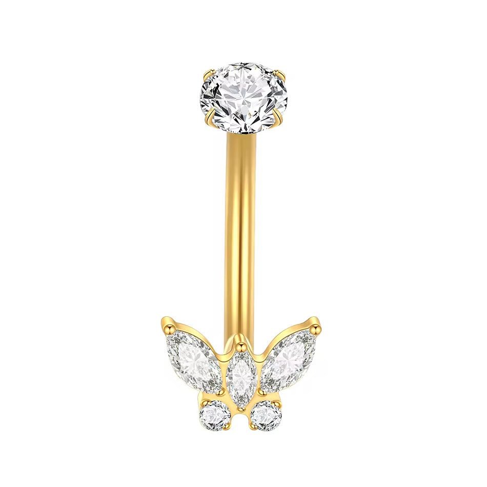 Gold Butterfly Titanium Belly Bar - ILLUSIVE JEWELS