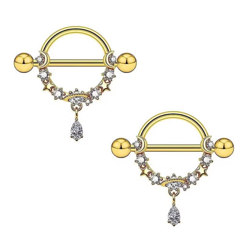 Gold Circle Nipple Bars - ILLUSIVE JEWELS