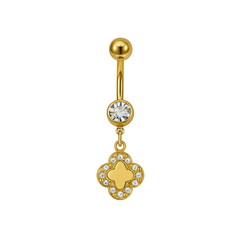 Gold Clover Belly Bar - ILLUSIVE JEWELS