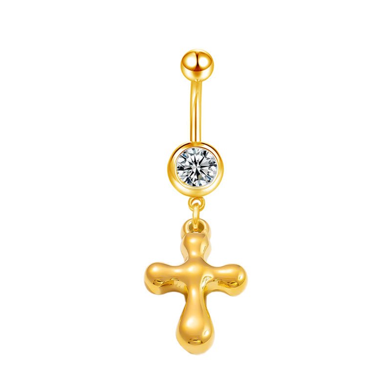 Gold Cross Belly Bar - ILLUSIVE JEWELS