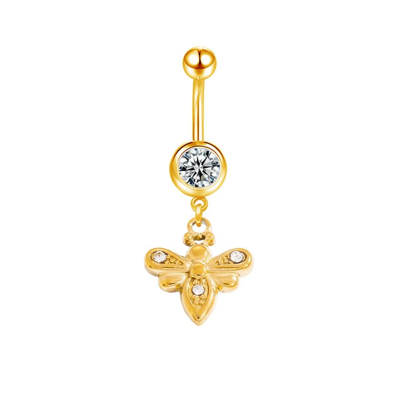 Gold CZ Bumble Bee Belly Bar - ILLUSIVE JEWELS